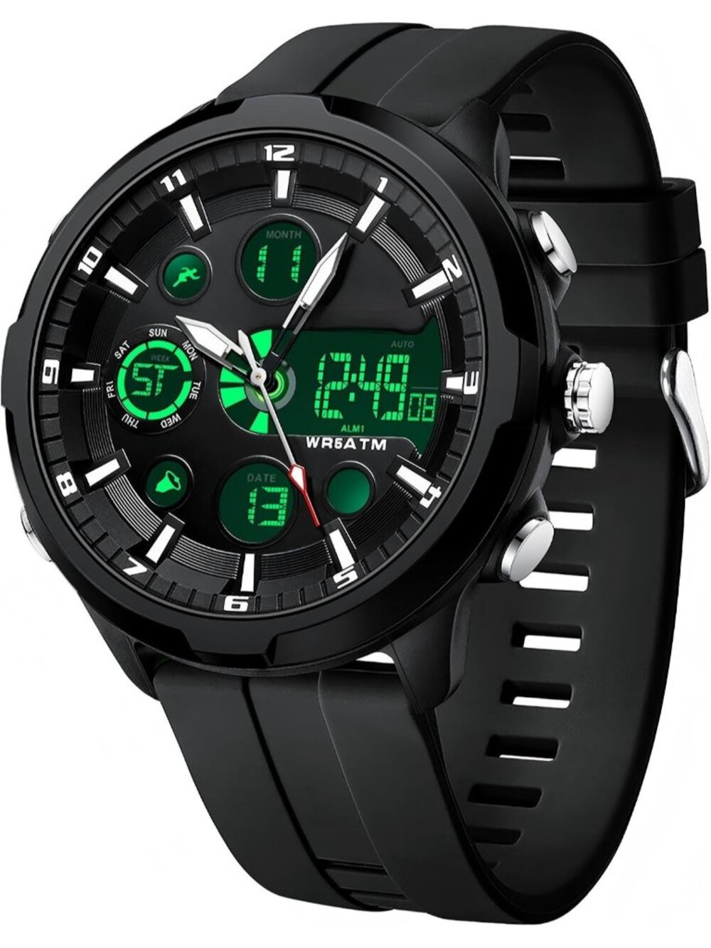 Men Black Large Face Watches Chronograph Waterproof Sport Military Heavy Duty